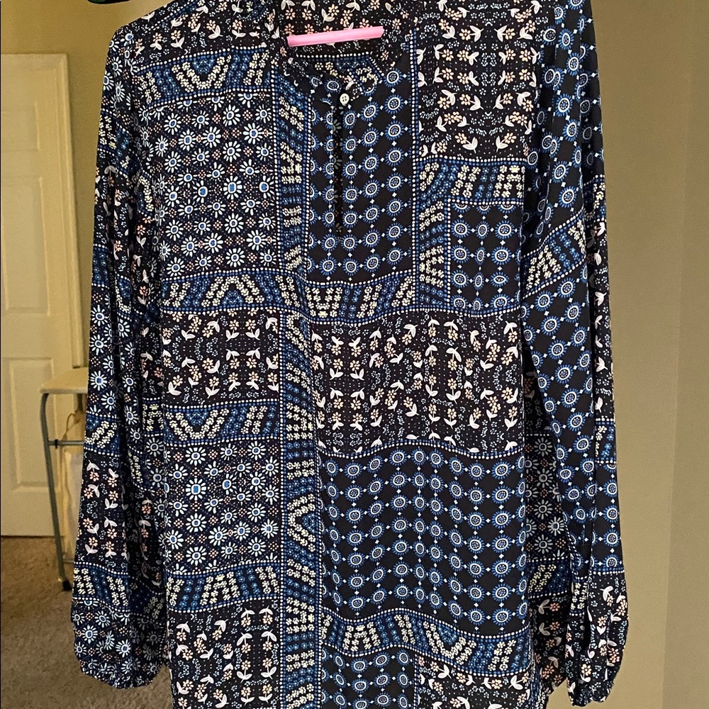 LOFT Navy Floral Blouse